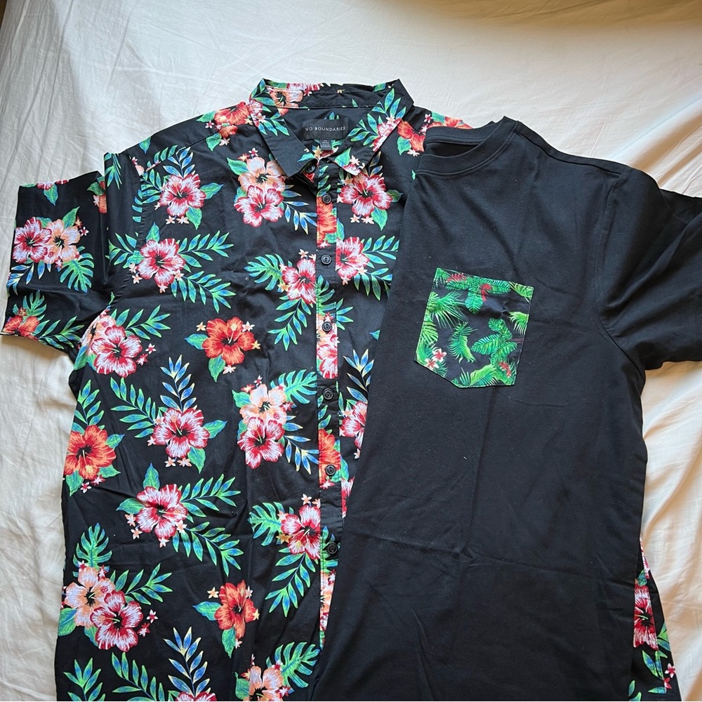 2-Piece Bundle – Floral Button-Down & Tee (Sizes 2XL & XL)